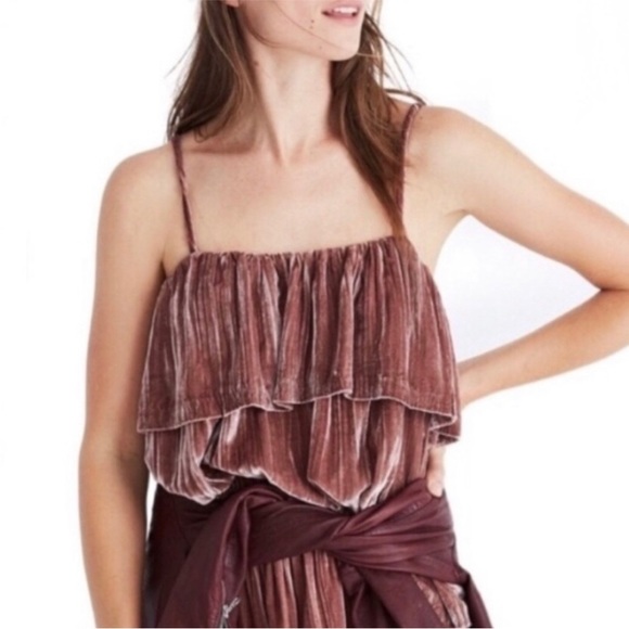 Madewell Tops - Madewell Crushed Velvet Ruffle Cami Top Blush pink, size Large